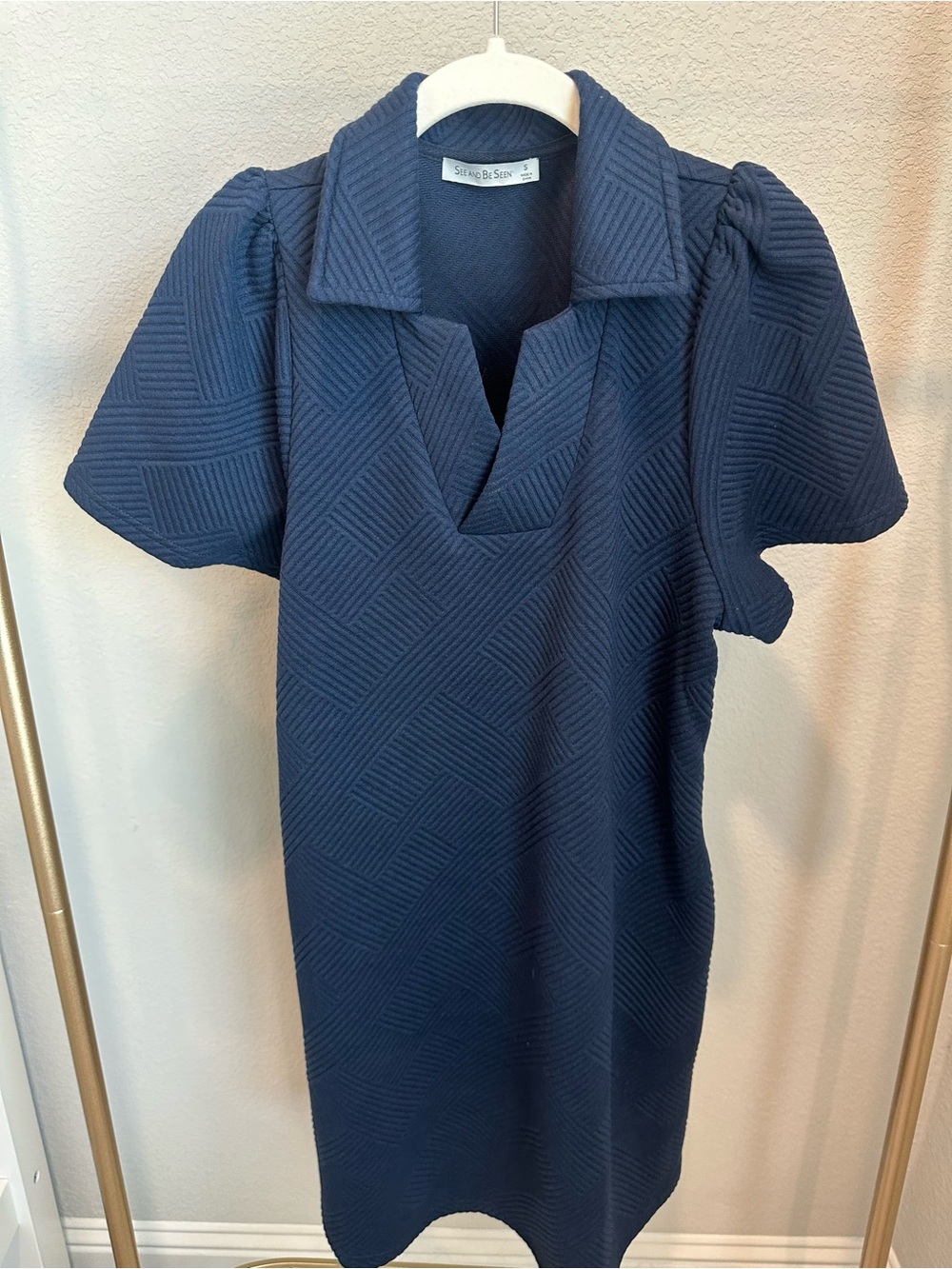 See & be seen Navy Textured Polo Tunic Dress - Picture 2 of 4